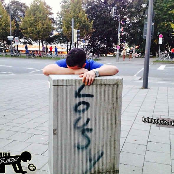 lousy drunk boy in front of oktoberfest